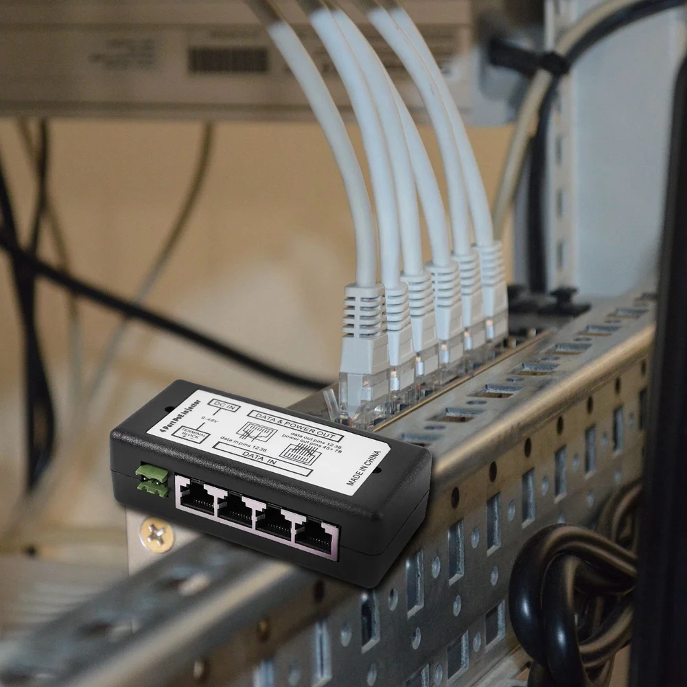 Фото 2X 4-портовый PoE-инжектор, адаптер питания PoE, источник питания Ethernet, контакт 4,5(+)/7,8(-), вход DC12V-DC48V для IP-камер №4