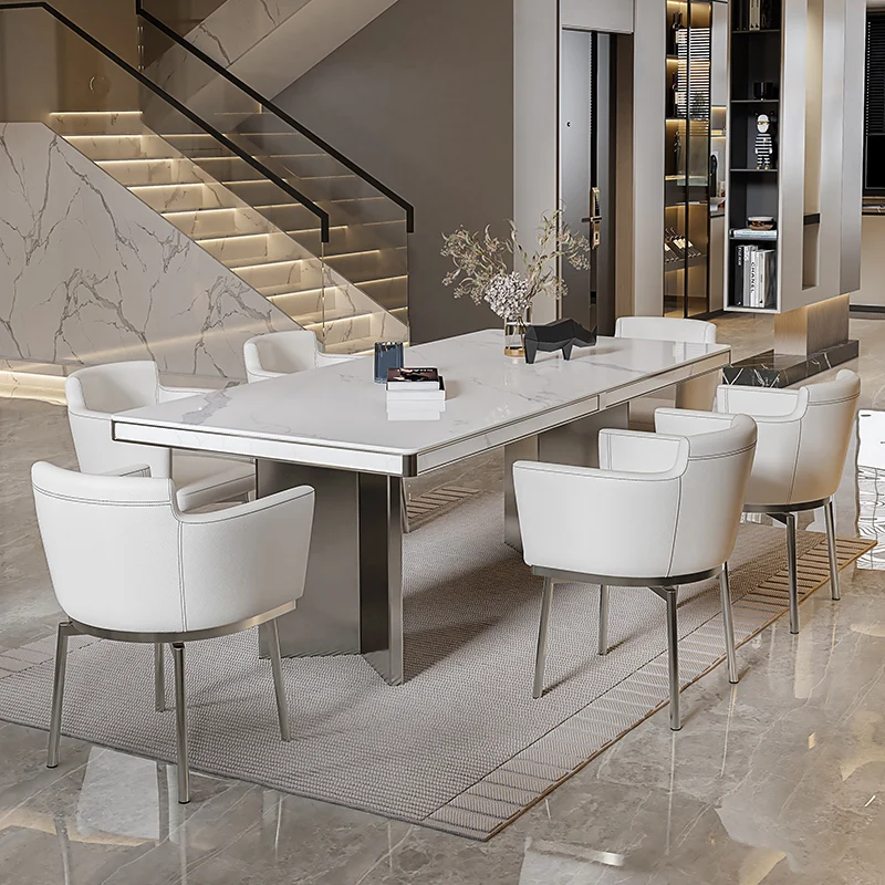 

Italian-style table and chair with light rock plate, high-end large-sized table