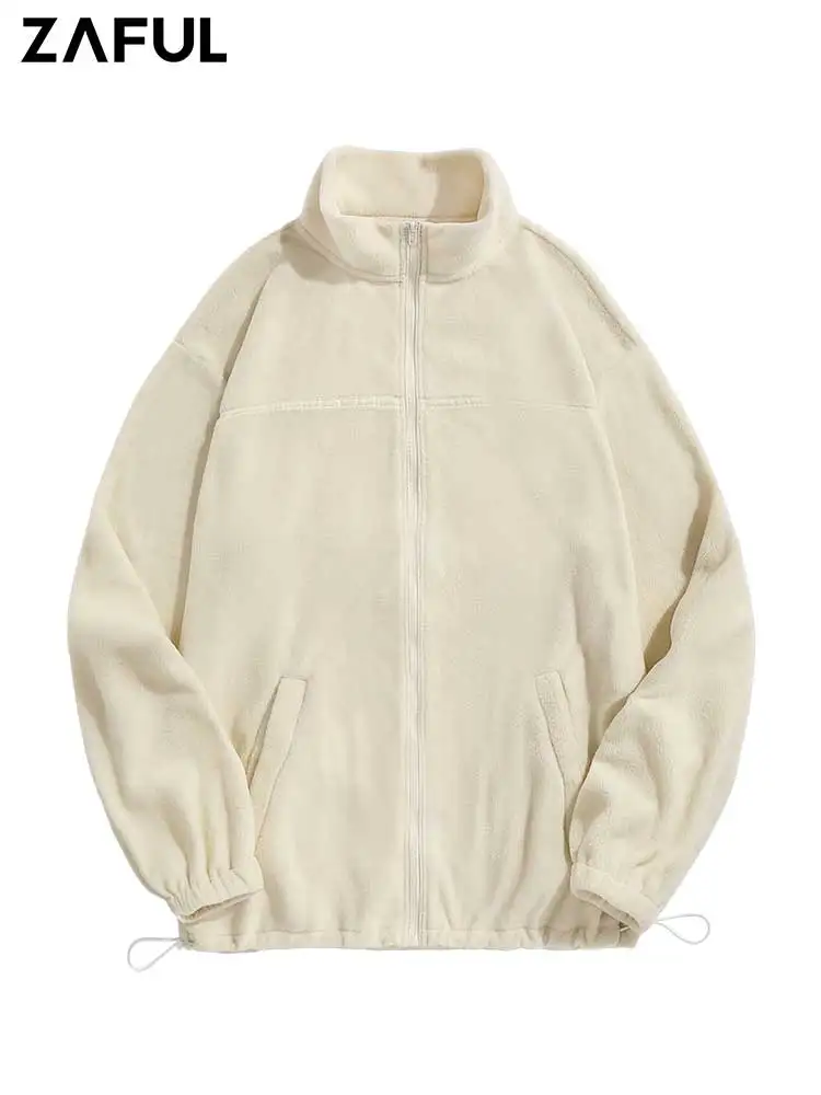 

ZAFUL Polar Fleece Jacket for Men Solid Color Zipper Drawstring Hem Turtleneck Jackets Casual Streetwear Outerwear Tops Z5043414