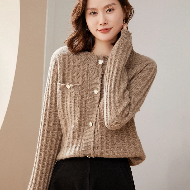 Spring And Autumn New Solid Color Round Neck Casual Pure Wool Knitted Sweater Women's All-Match Fashion Thin Coat Top