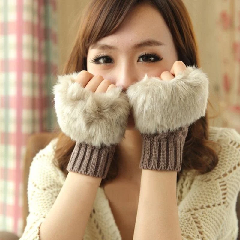 

Winter Warm Women Arm Warmer Faux Fur Soft Elastic Wrist Slap on Cuffs Arm Warmer Accessories Gloves
