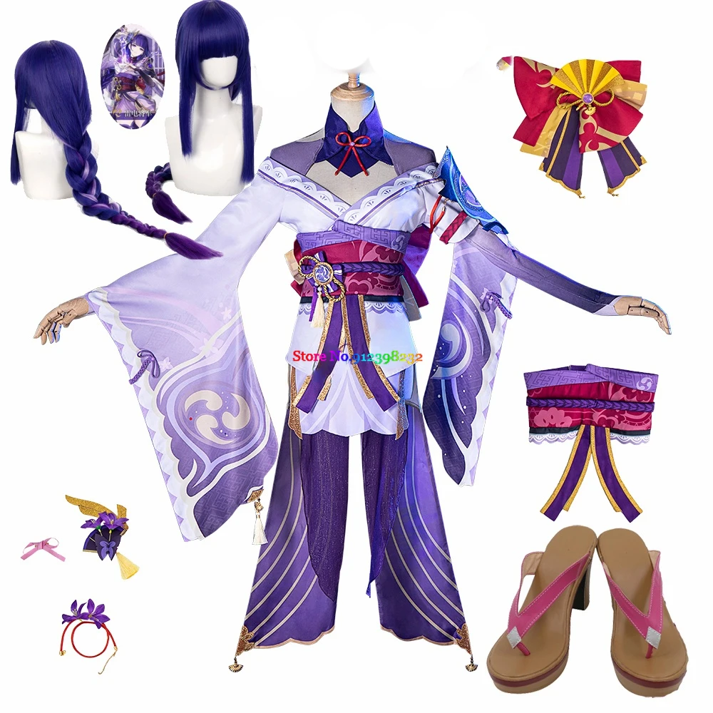 

Game Genshin Impact Raiden Shogun Cosplay Costume Baal Wig Shoes Cosplay Costume Sexy Women Kimono Dress Uniform Party RolePlay