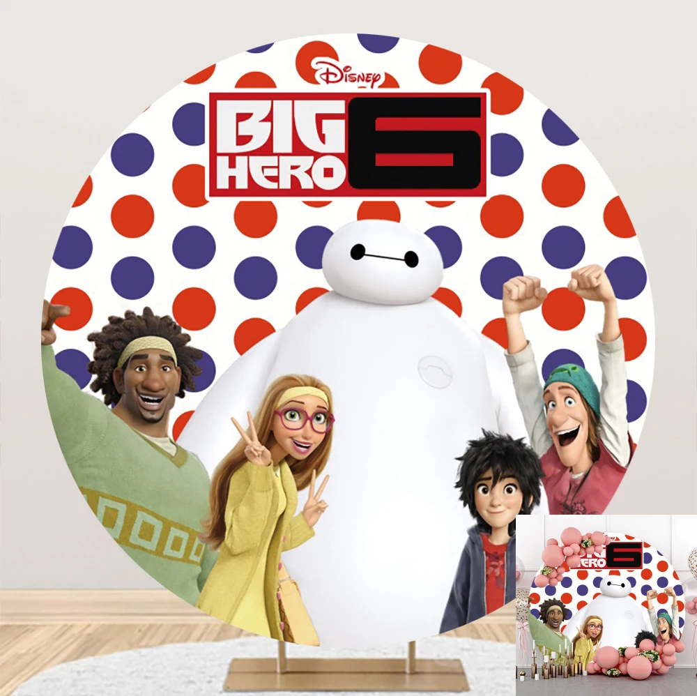 

Disney Big Hero 6 Hiro Hamada Baymax Circle Background Birthday Party Decoration Banner Round Photography Backdrop Photo Studio