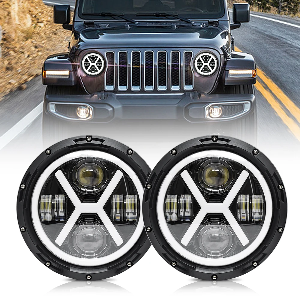 

7 Inch Angel Eye LED Car Motorcycle Headlight With DRL Turn Signal For Harley Jeep Wrangler Cherokee Offroad Headlamp Assembly