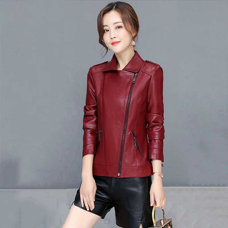 New Women Moto Jacket Spring Autumn 2022 Cool Trendy Slim Short Zipper Sheepskin Leather Coat Split Leather Biker Jacket Winter