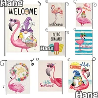 funny flamingo welcome hello summer banner garden flags 12 x 18 prime double sided burlap for cool beach decor