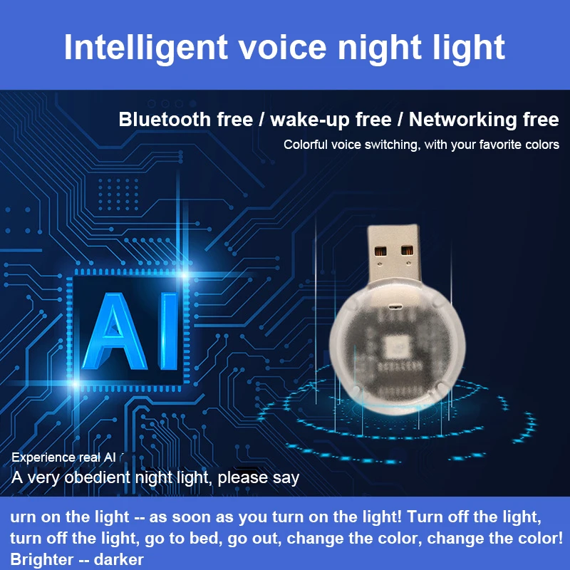 

5v1a /w Simple To Operate Interior Car Decorative Lamps Intelligently Car Ambient Light Easy Installation Usb Voice Night Light