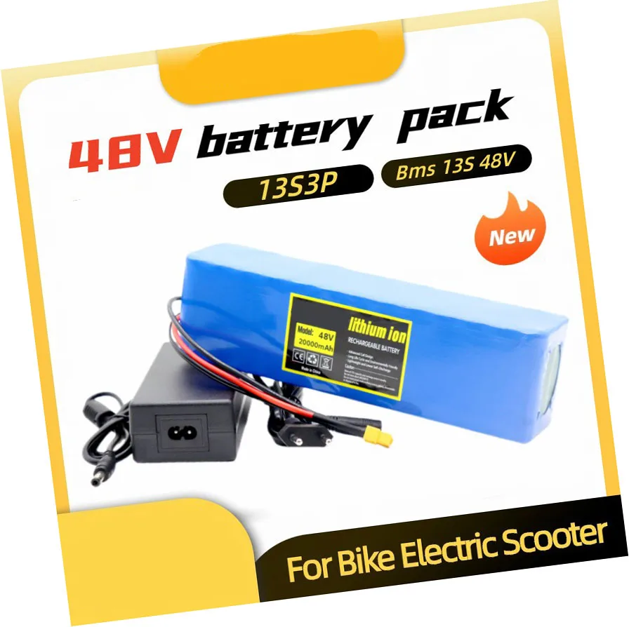 

48V 20Ah 1000w 13S3P XT60 48V Lithium Ion Battery Pack 20000mAh for 54.6v E-bike Electric Bicycle Scooter with BMS + Charger
