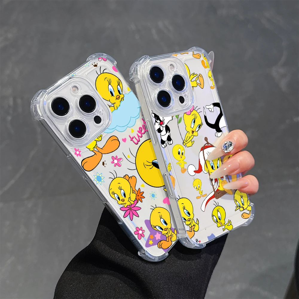 Мультяшный чехол для телефона T-Tweetys iPhone 16 15 14 13 12 11 Mini Pro Max X XR XSMax 7 8 Plus прозрачный с