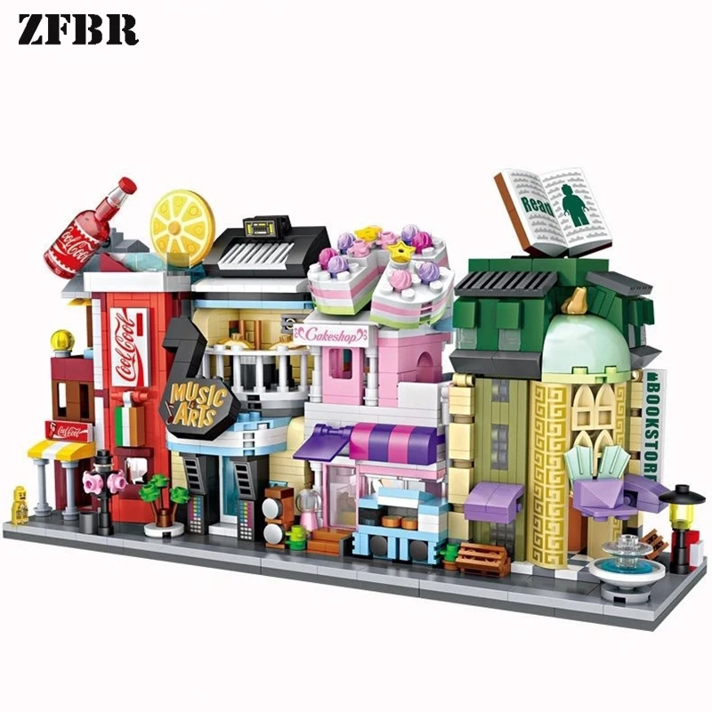 

BZDA Japanese-Style City Miniaturas Street View Blocks Tea House Restaurant Store View Model DIY Building Blocks Kids Toys Gifts