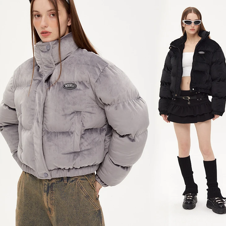 

Women's Crop Velvet Jackets Winter Coat Gray Black
