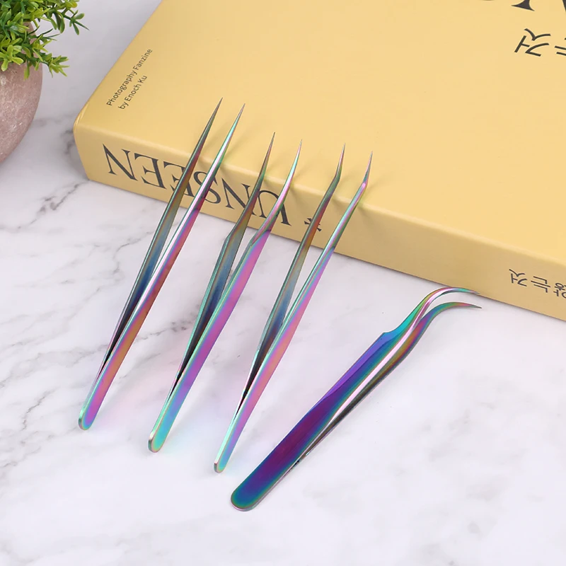 

1Pcs Colorful Eyelashes Tweezers Stainless Steel Curved Straight For Eyelash Tongs Clip Professional For Lashes Extension Tools
