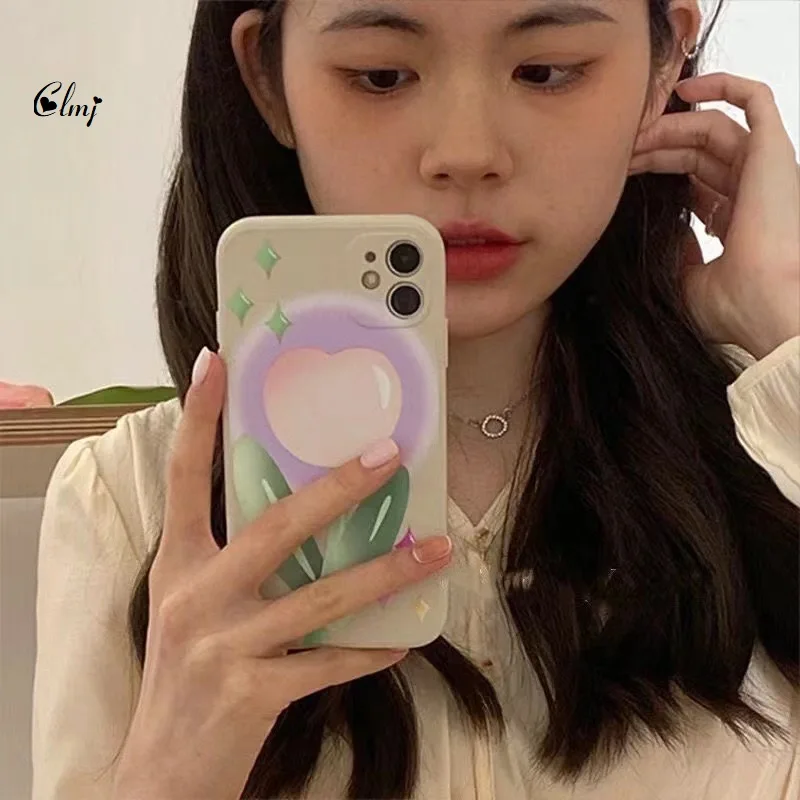 

Clmj Artistic Flower Tulip Phone Case For iPhone 11 Pro Max 12 Mini 13 X XS XR 7 8 Plus Se 2020 Silicone Soft Protective Cover