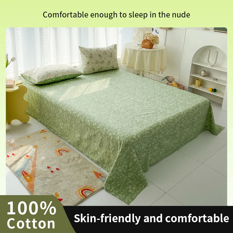 

1 Pc Small Crushed Flowers Cotton100% Printed Flat Bed Sheet,Bed Sheet Without Pillowcase