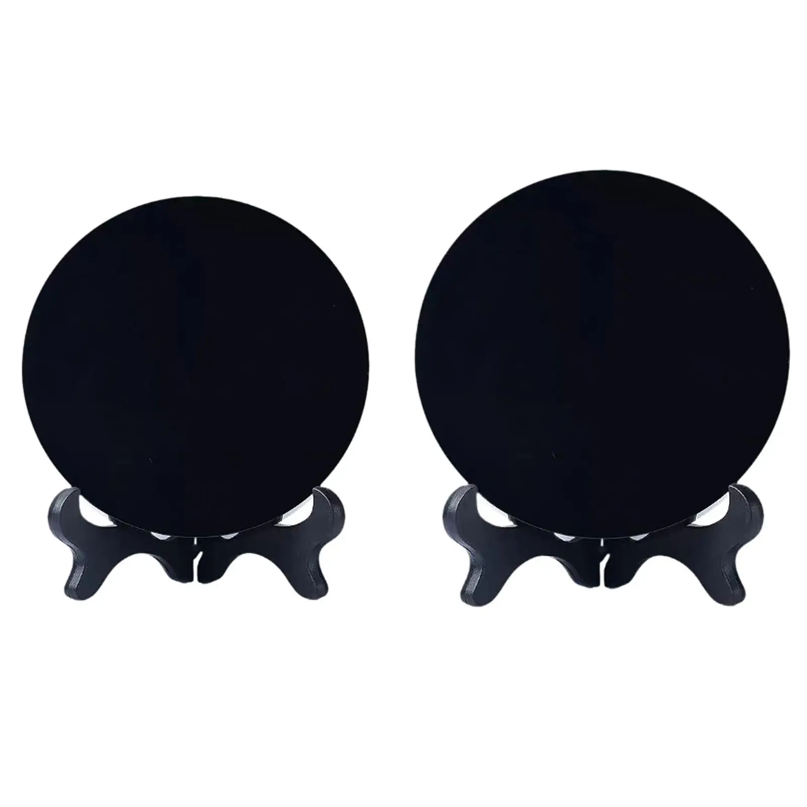 Круглый диск из обсидиана и камня с подставкой Черное круглое зеркало Зеркало