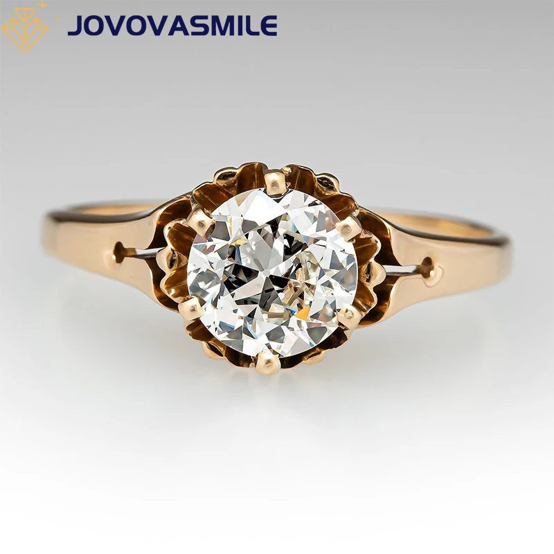 JOVOVASMILE 14k Yellow Gold Moissanite Wedding Rings 2ct Round Cut Late Art Deco Jewelry Fashion Anillos Au750 Accessories women