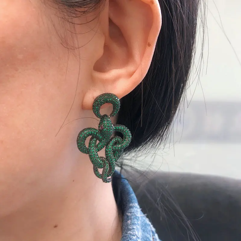 

Bilincolor Fashion Big Green Snake Earring for Women