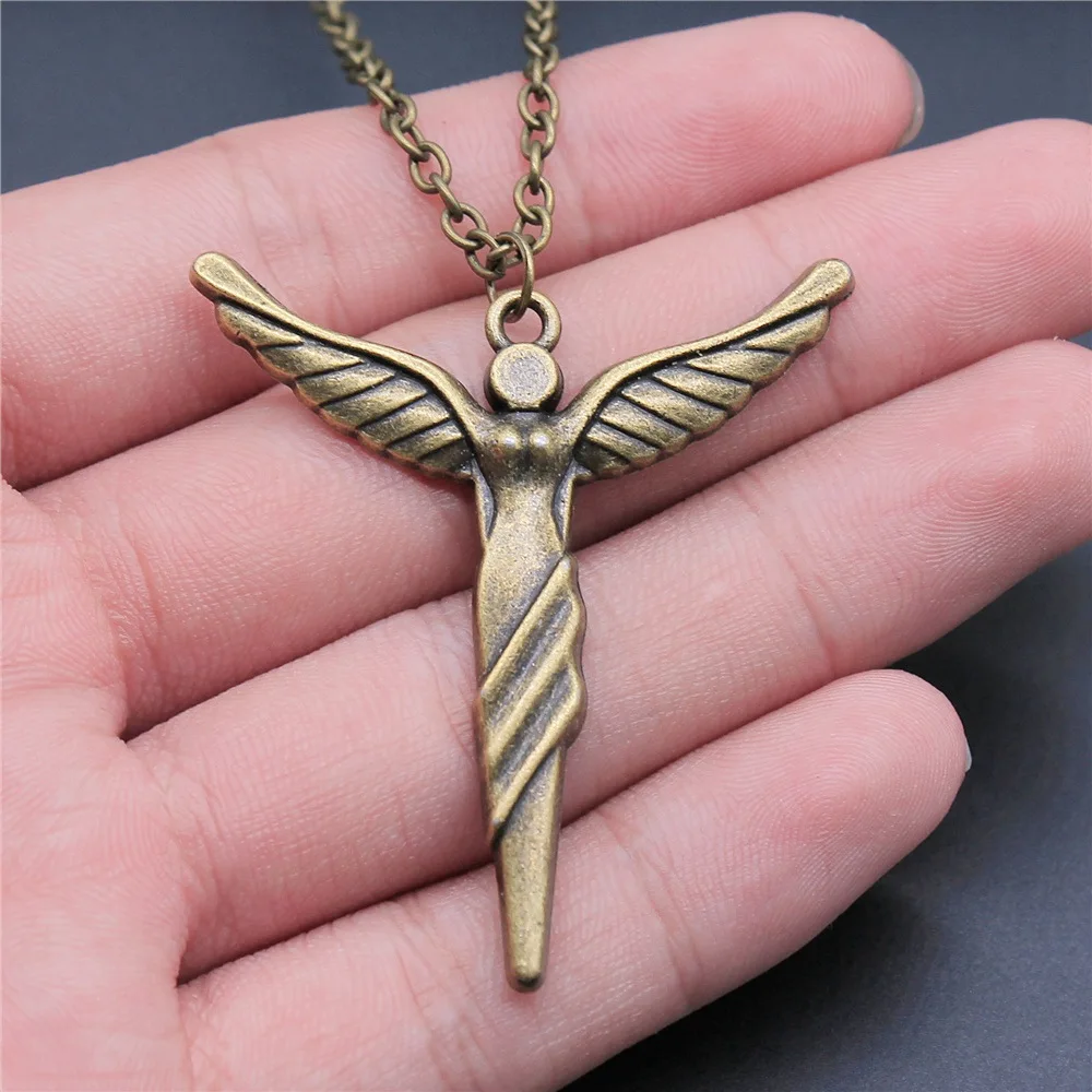 Ожерелье с кулоном в виде ангела для женщин и мужчин, длинная цепь под античную бронзу, 49 х44 мм