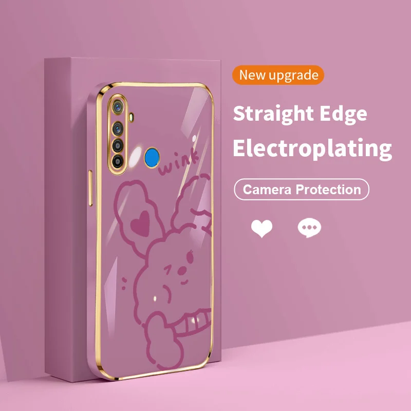 Новый квадратный милый кролик с гальваническим покрытием для Realme 5 6i 5i