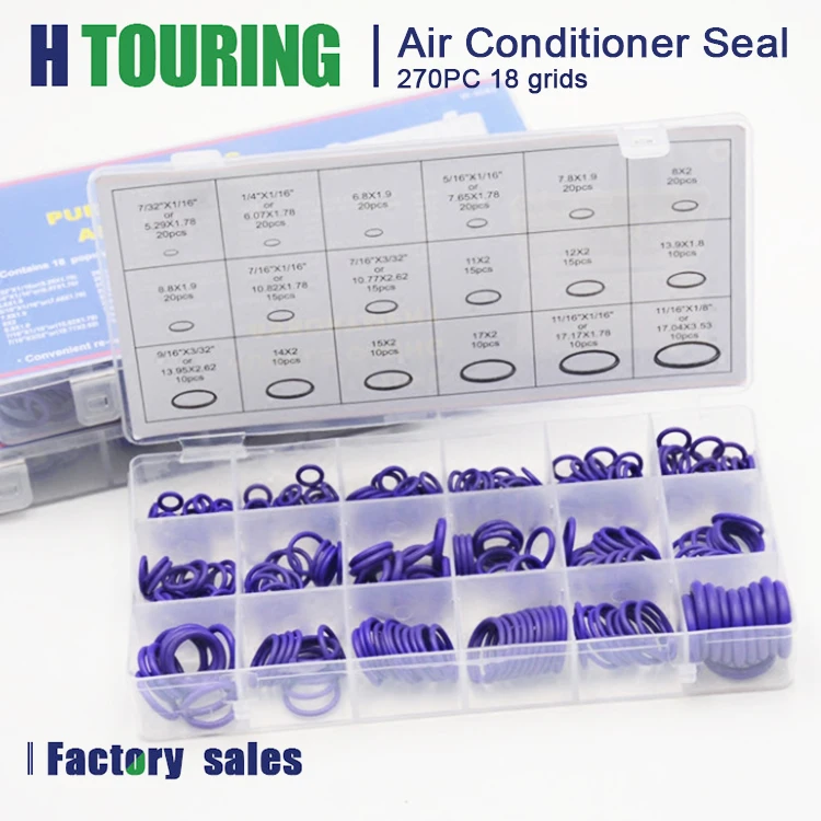 270Pcs CAR Air Conditioning HNBR O Rings Auto Repair Tools Rubber AC Refrigerant Ring Sets Car Tools 18 Sizes Car Accessories