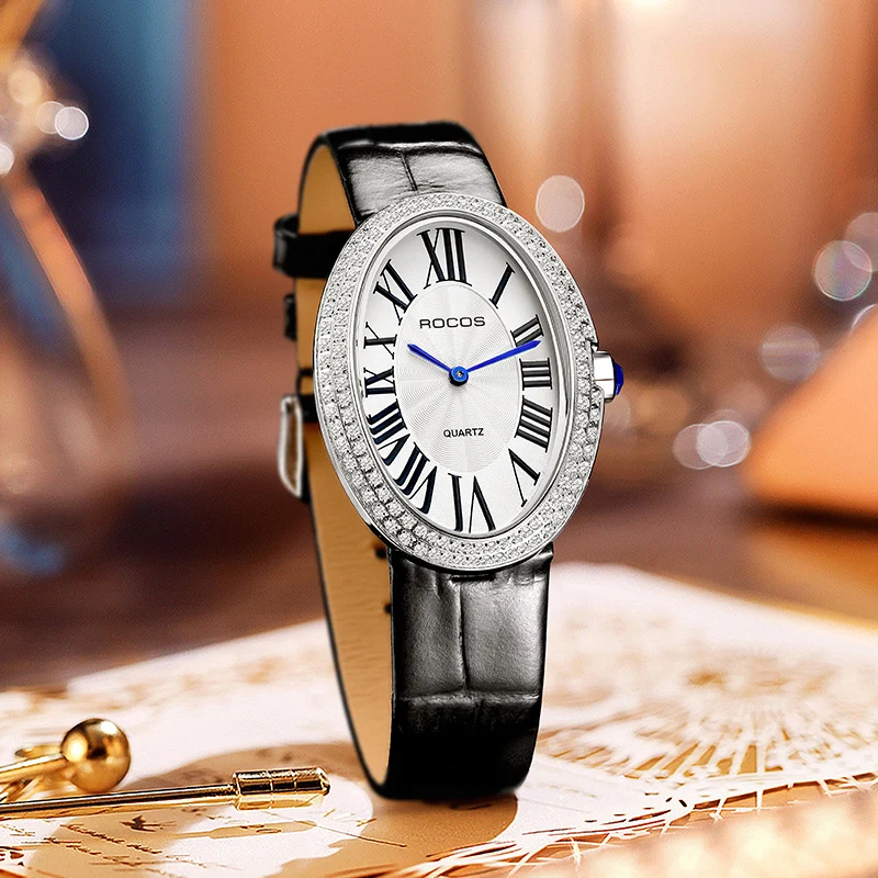 ROCOS Women Quartz Watch Lady Women's Wrist Watch Simple Fashion Dress Bracelet Leather Oval Quartz Watch Ladies Luxury Watch enlarge