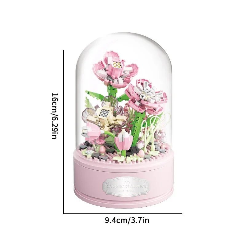 438 шт. + Цветочная музыкальная шкатулка гардении строительный блок креативный