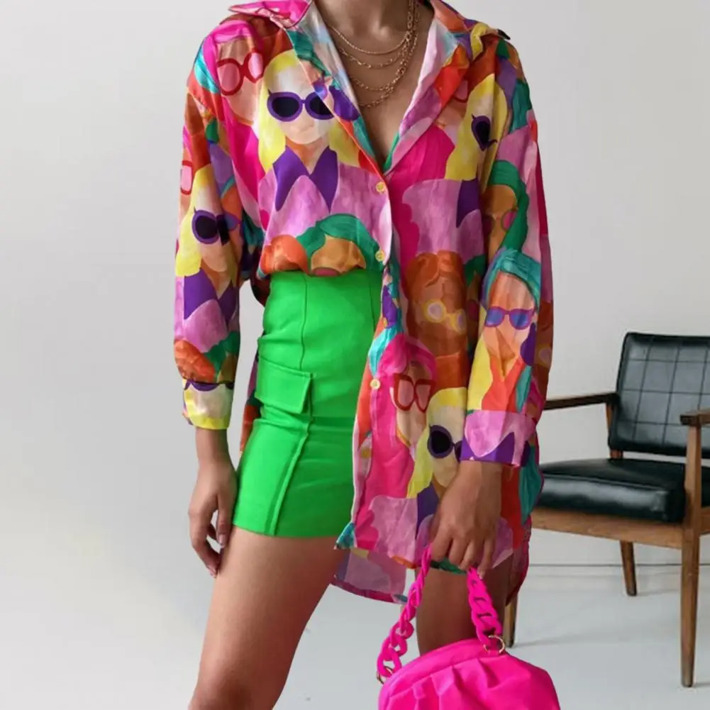 

Women Shirt Bright Colors Lady Fall Top Buttons Women Autumn Shirt