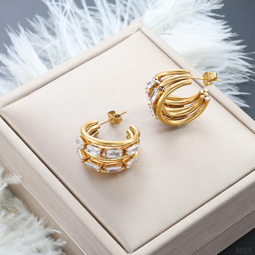 Роскошные винтажные серьги в форме буквы С инкрустированные цирконием