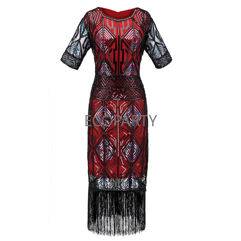 

2023 Great Gatsby Dress 1920s Vintage Flapper Sequined Embellished Fringed Dress Sleeve Midi Party Lady Summer Dress Mini Dress