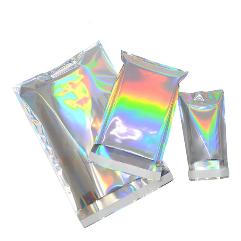 

100PCS Adhesive Laser Packaging Bags Shiny Self Seal Plastic Gift Storage Bag Jewelry Phone Shell Disposable Products Pouch