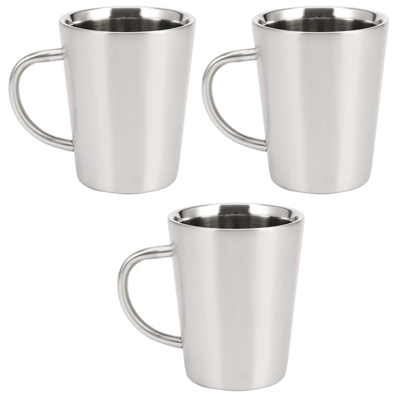 

3x340 мл кофейная чашка из нержавеющей стали с медным покрытием, двухслойная 304 термостойкая кружка для молока и чая, серебристая