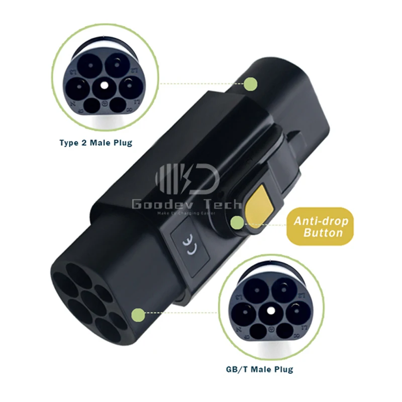 

Станция электромобилей с защитой от падения IEC 62196-2 Тип 2, переходник с гнездом GBT, 32 А, 3 фазы, 22 кВт, с замком