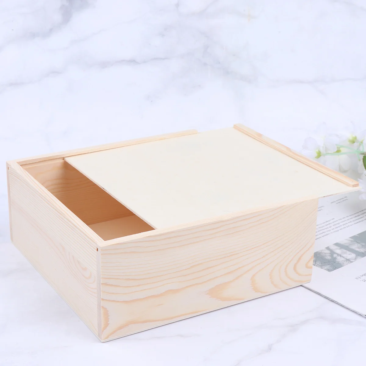 

Box Wooden Wood Gift Case Boxes Jewelry Unfinished Crafts Packaging Square Storage Craft Memory Lid Keepsake Hinged Crates