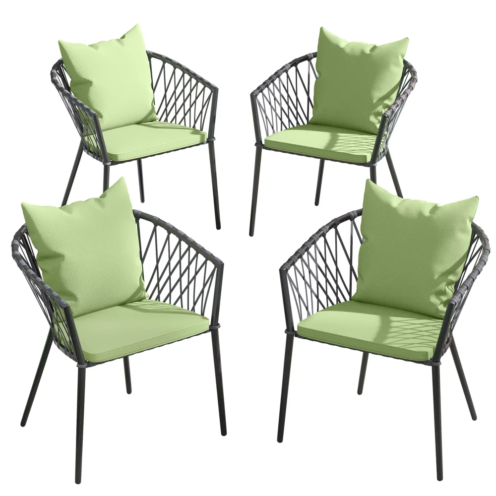 

4 Pieces Rattan Wicker Dinning Chairs, Patio Furniture Set with Cushion and Curved Back All Weather Bistro Chair
