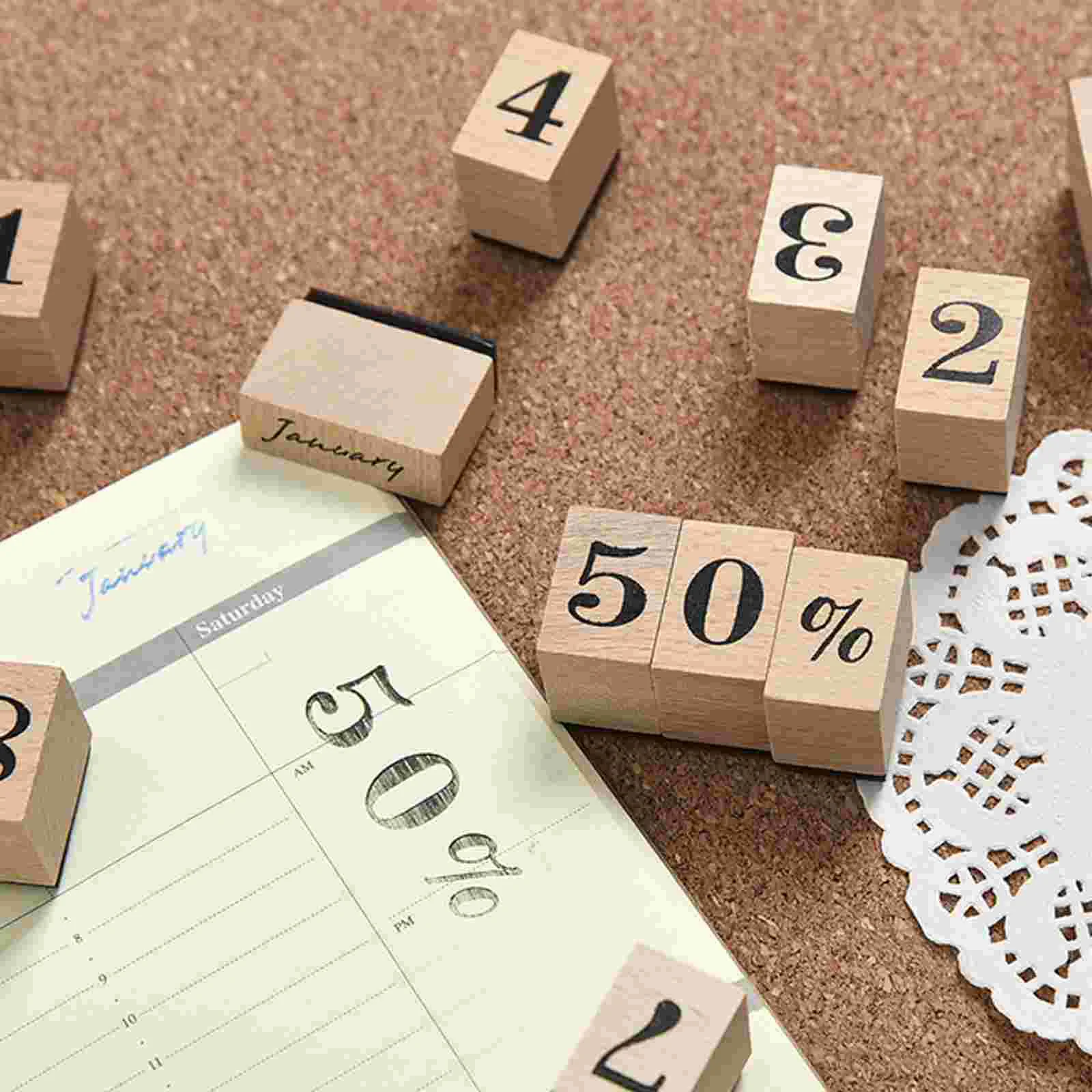 

Wooden Stamp Set Stamps Crafts Card Arabic Numerals Rubber Scrapbook Seal DIY Child