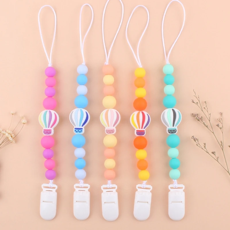 

Cute Hot Air Balloon Silicone Pacifier Clip for Babies Girls Boys Infant Teething Soothie Toy Cartoon Pacifier Chain Holder QX2D