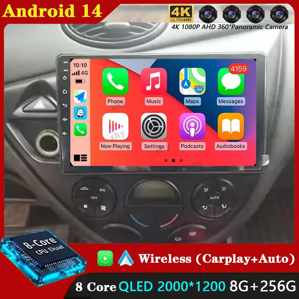 Android 14 для Ford Fiesta 1995-2001 Focus MK1 1998-2004 Автомобильный радиоприемник 2 Din Стерео Carplay