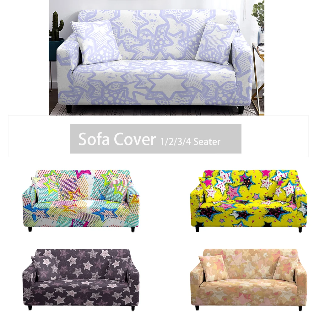 

Star Print Adjustable Sofa Cover Shabby Chic Striped Plaid and Cover Vintage Sofa Cover Expandable Sofa Cover