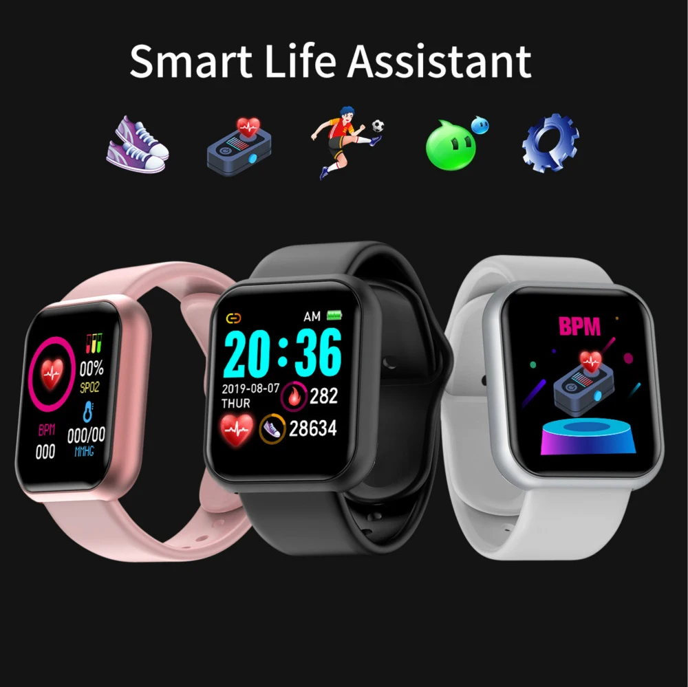 

Reloj inteligente Men Bluetooth Smartwatch Y68 Heart Rate Blood Pressure Monitor Women Watch Clock Alloy case Smart Watch D20