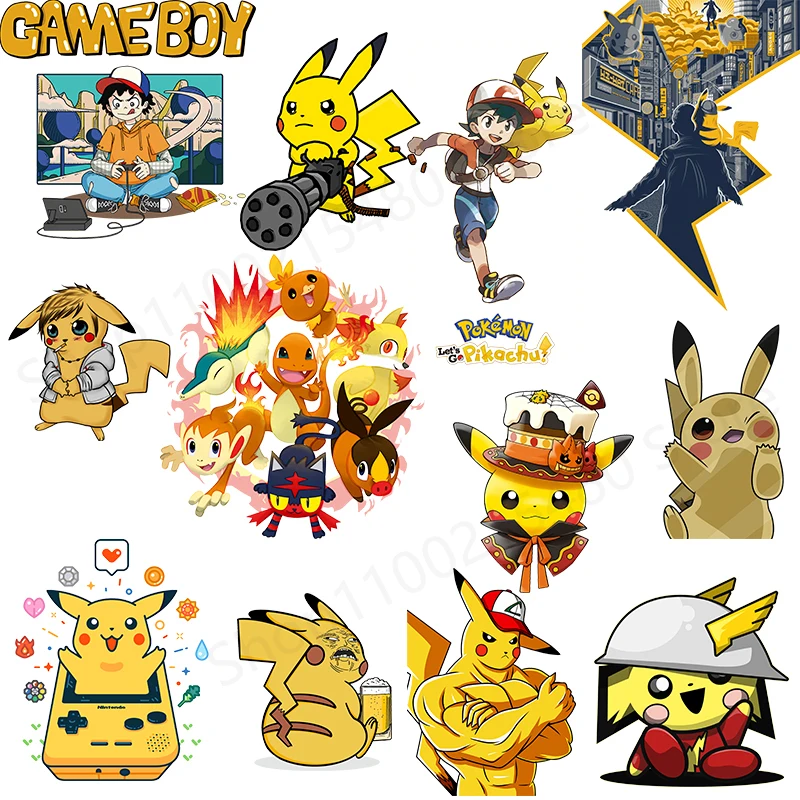 

Cartoon Pokemon Game Ironing Transfer Patch Clothes T-Shirt on Children Cartoon Stickers Patches for Clothing Applique Decor