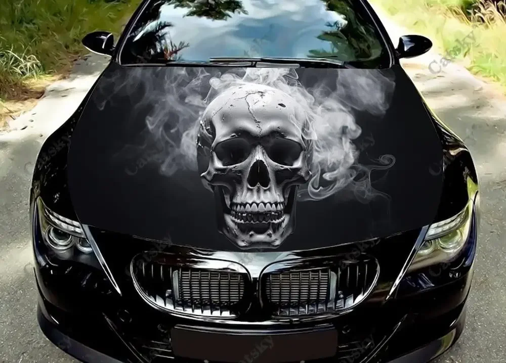 Виниловые наклейки на капот автомобиля Burning Smoking Skull виниловая пленка крышку