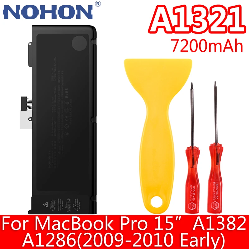

NOHON Laptop Battery A1321 For MacBook Pro 15 inch A1382 A1286 2009 2010 Early Replacement Notebook Bateria 7200mAh MC721 MC723