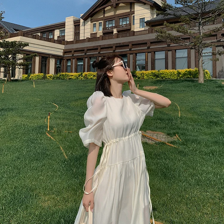 

Стильное летнее женское платье с пузырьковым рукавом, платья-миди с французской талией, праздничные платья, женская одежда на весну 2023