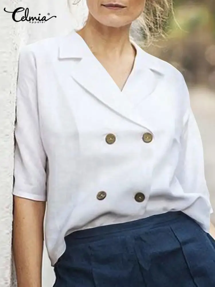 

Women Solid Color Blazer Celmia Summer Elegant Suit Collar Light Blazer Fashion Office Lady Street Casual Cotton Outerwear Suits