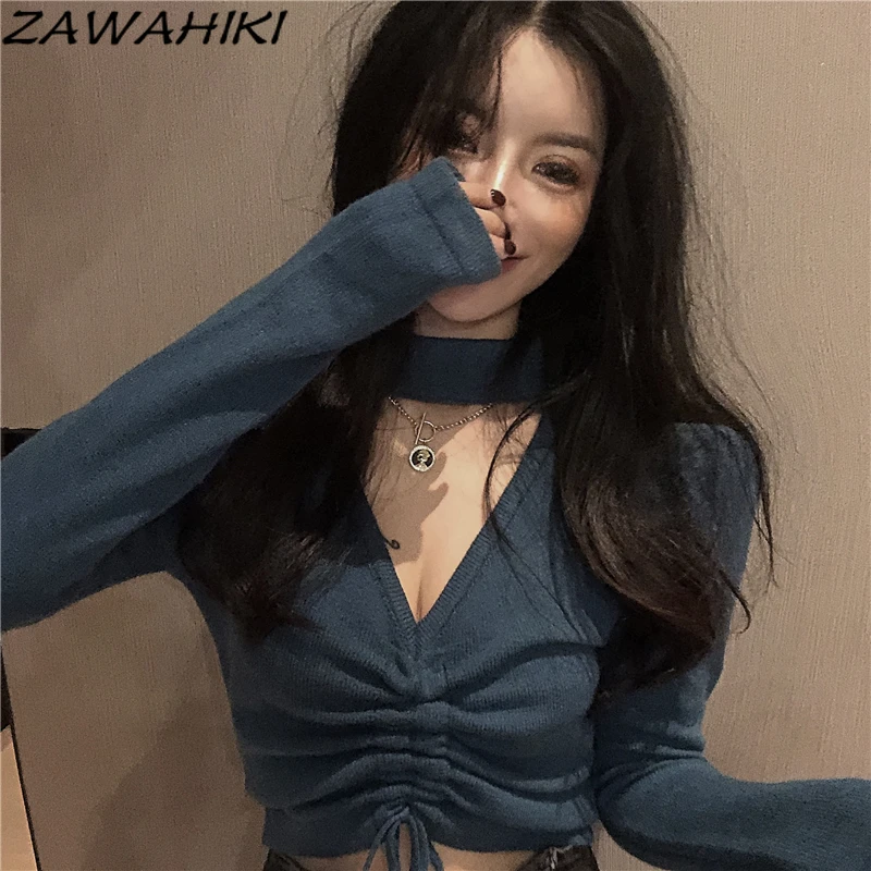 

Женская трикотажная футболка с V-образным вырезом, однотонная