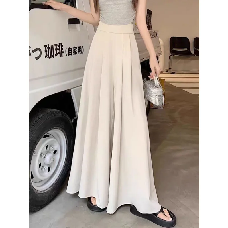 Женские эластичные широкие плиссированные костюмные брюки с высокой талией