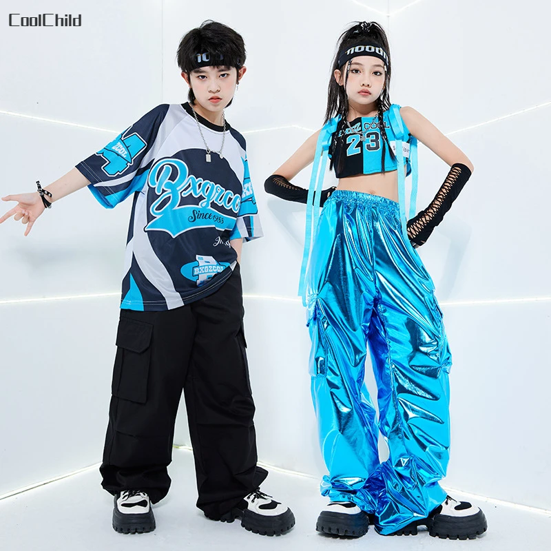 Футболка для мальчиков в стиле хип-хоп блестящие брюки-карго из искусственной