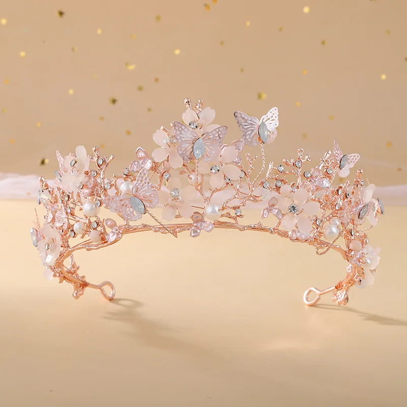 Crystal Butterfly Pearl Tiaras And Crowns Diadem Bridal Wedding Hair Accessories Jewelry Headpiece Gift