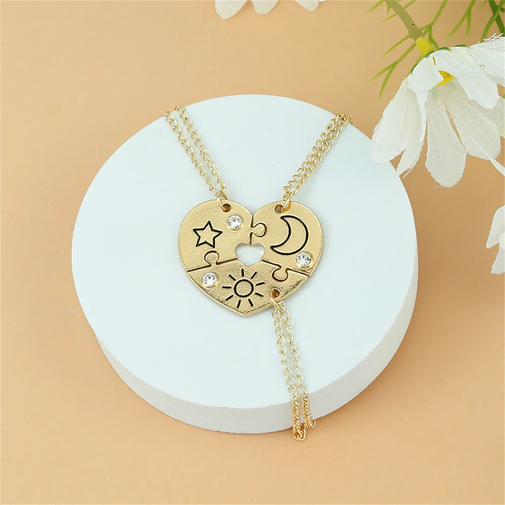 

Luxury Sun Star Moon Heart Pendant Necklace Adjustable Best Friend Collar Inlaid Zircon Hollow Party Jewelry Accessories Gift