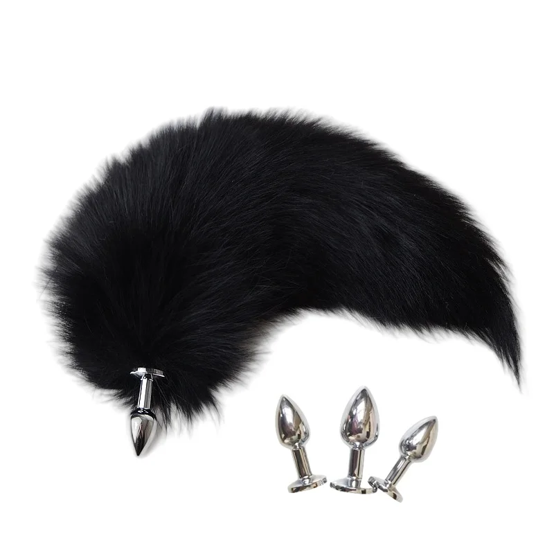 30-100 см плюшевый настоящий черный лисий хвост металлический массажер простаты